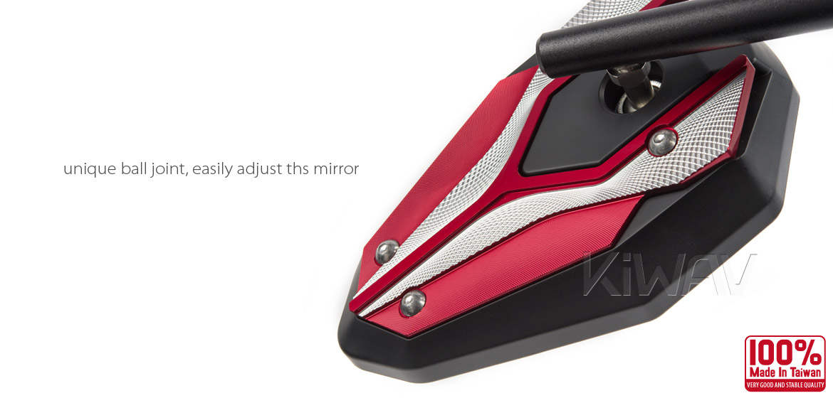 KiWAV motorcycle ViperII red Sportsbike Mirrors With Black Base