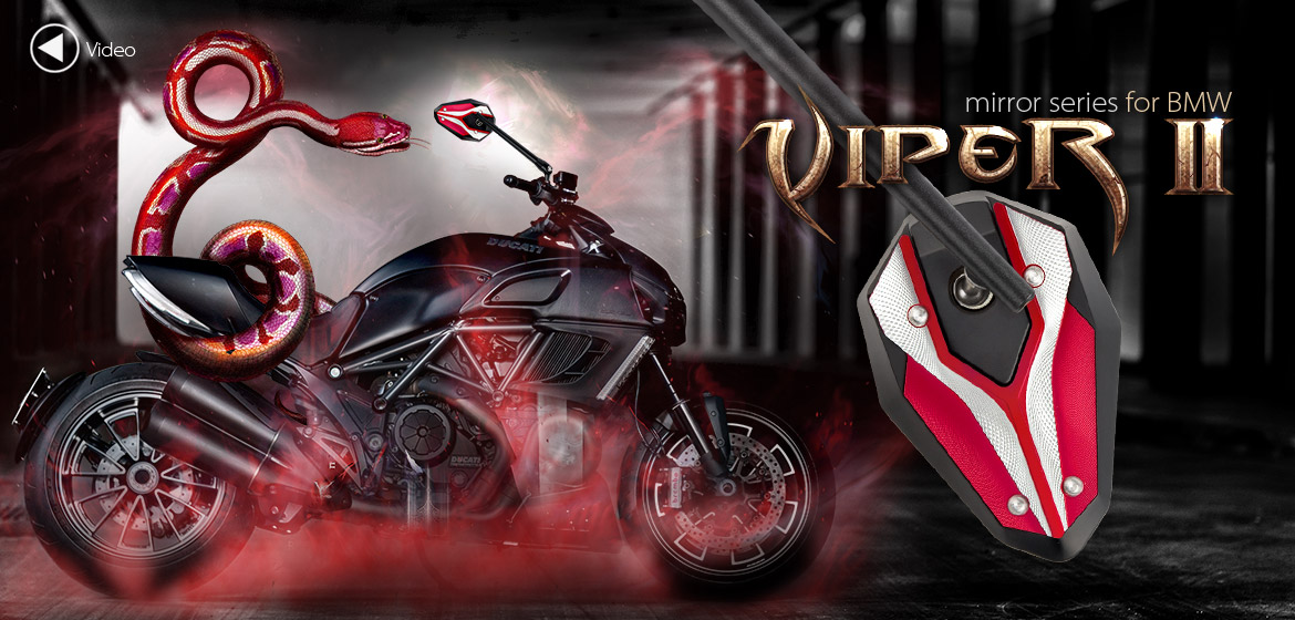 KiWAV ViperII red motorcycle mirrors fit BMW