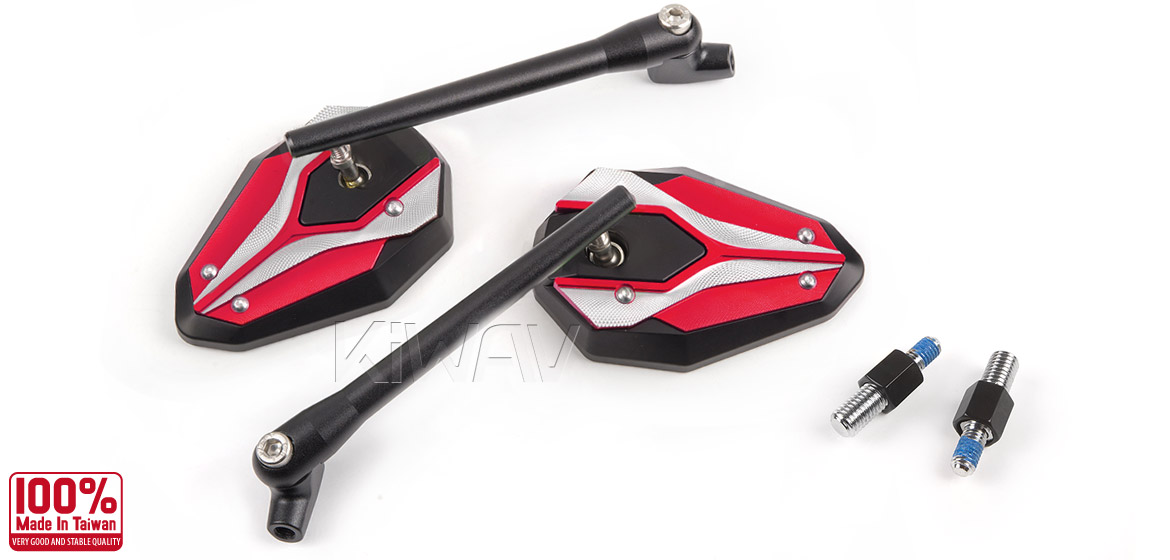 KiWAV ViperII red motorcycle mirrors fit BMW