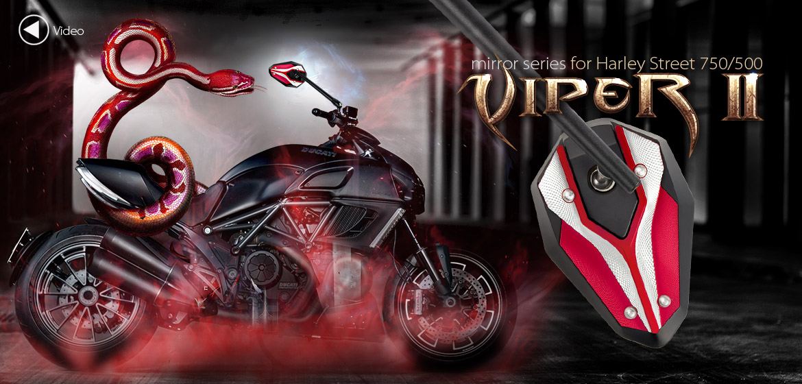 KiWAV ViperII red motorcycle mirrors fit Halrey street 750 550