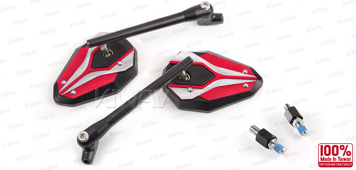 KiWAV ViperII red motorcycle mirrors fit Halrey street 750 550