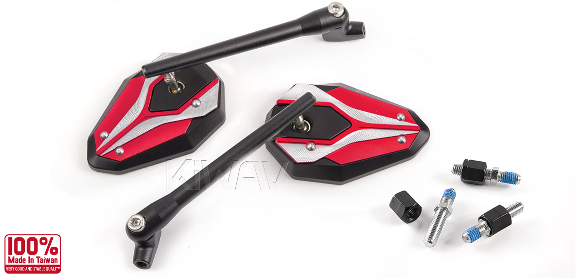 KiWAV ViperII red motorcycle mirrors fit scooter