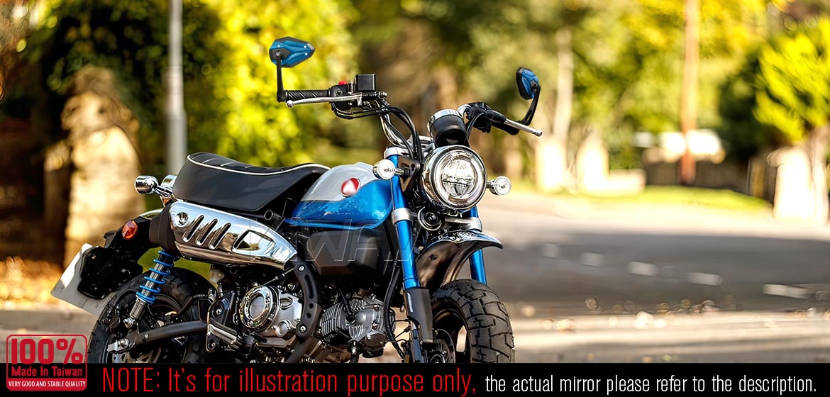 KiWAV motorcycle bar end mirrors ViperII blue compatible with Honda specific mini motorcycles