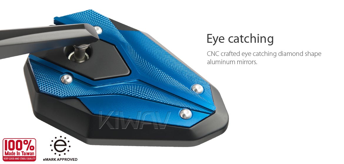 KiWAV motorcycle bar end mirrors ViperII blue compatible for Harley Sportster Dyna Softail XG street