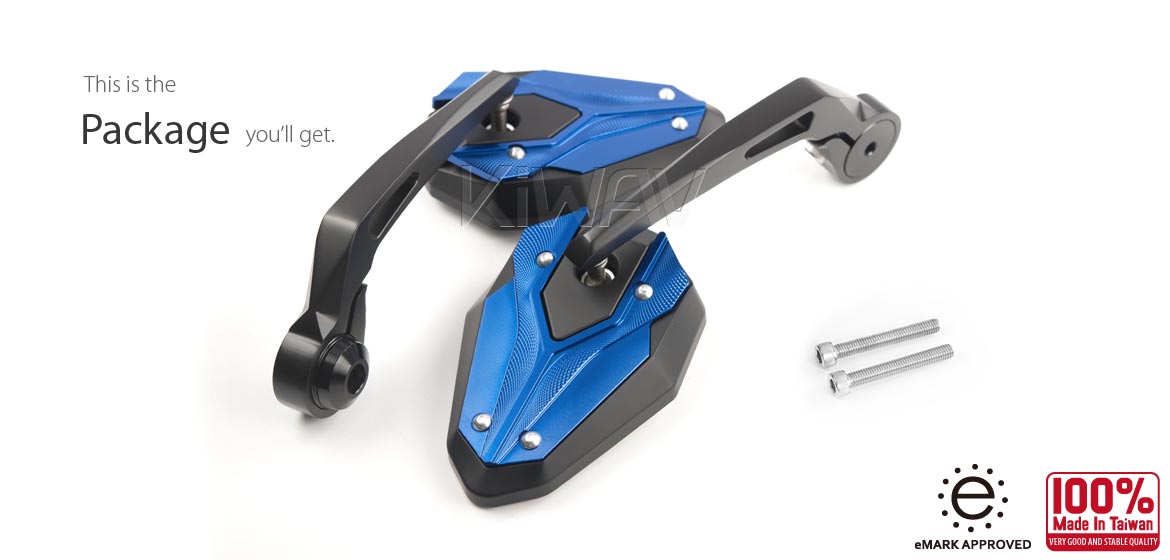 KiWAV motorcycle bar end mirrors ViperII blue for M6 threaded