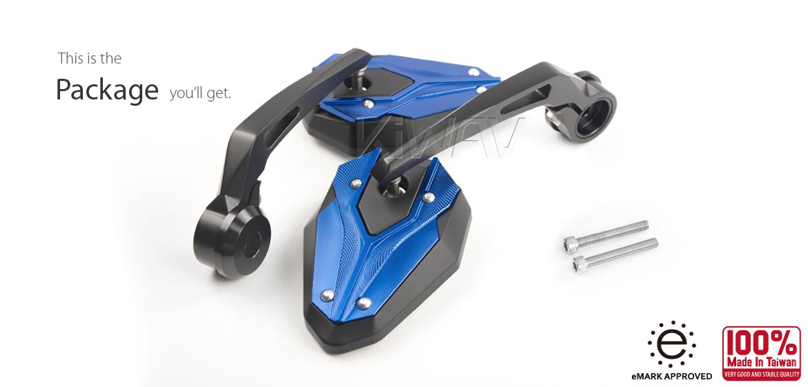 KiWAV motorcycle bar end mirrors ViperII blue for M6 threaded