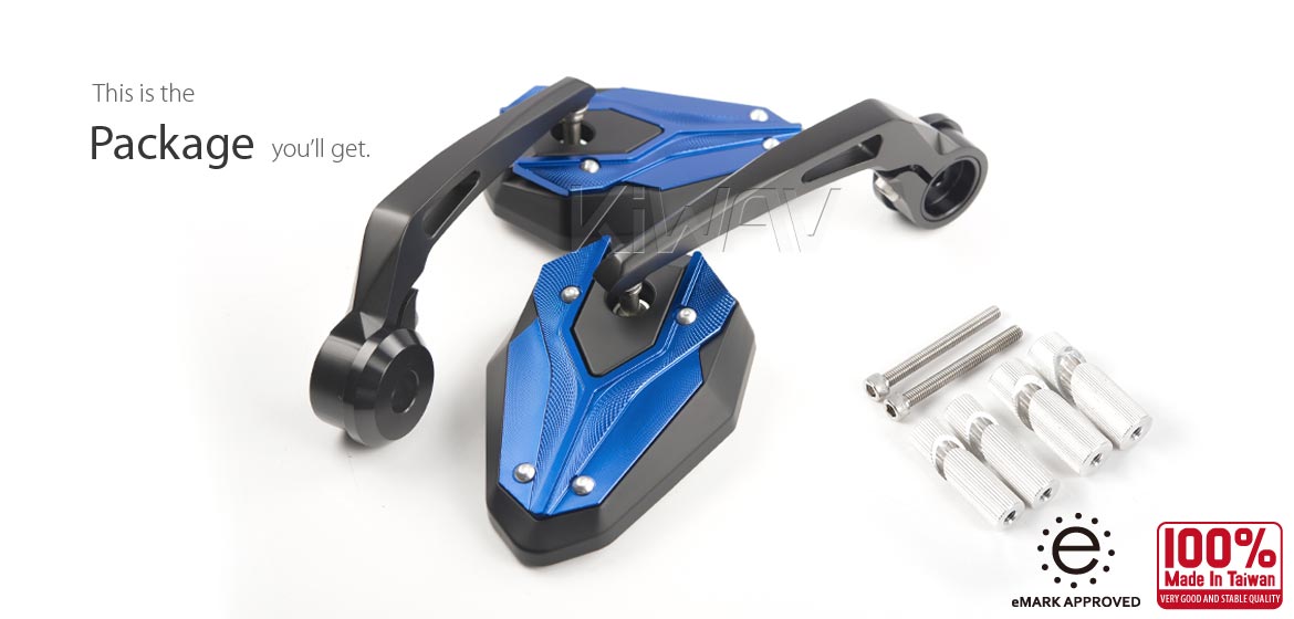 KiWAV motorcycle bar end mirrors ViperII blue compatible with Honda specific mini motorcycles