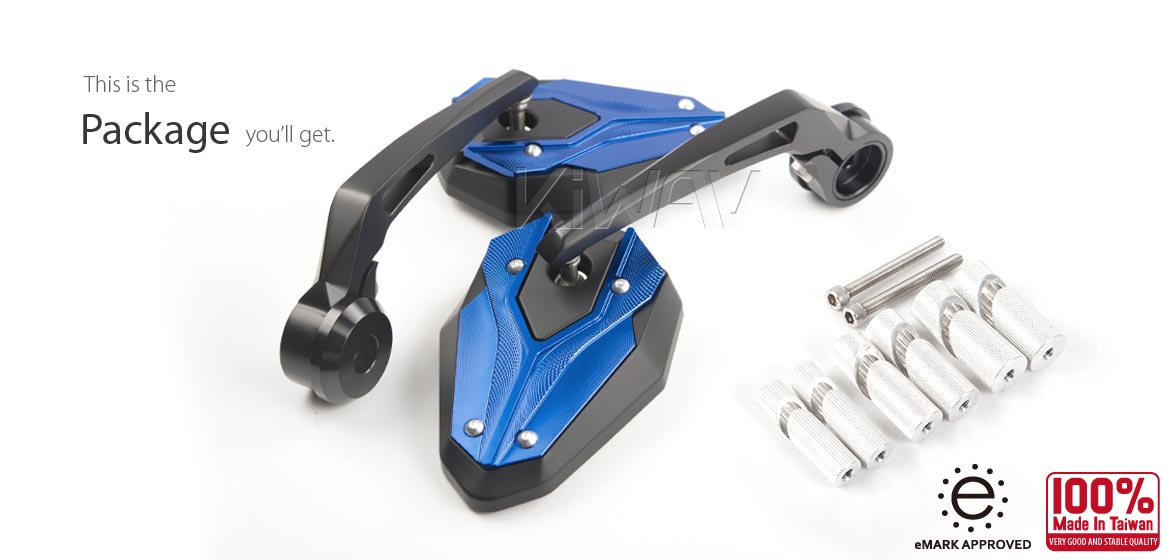KiWAV motorcycle bar end mirrors ViperII blue for 7/8 inch and 1inch hollow end handlebars