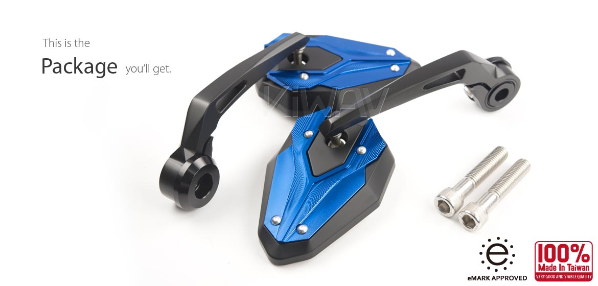 KiWAV motorcycle bar end mirrors ViperII blue for most BMW with M12 threaded