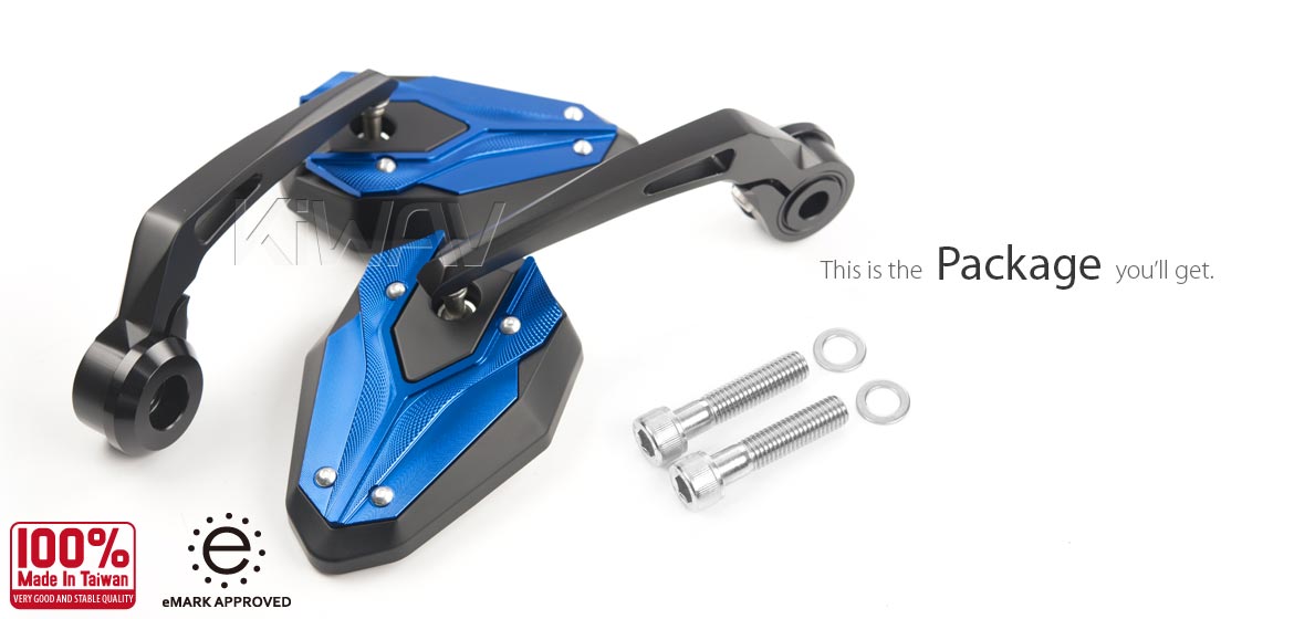 KiWAV motorcycle bar end mirrors ViperII blue compatible with BMW M8 threaded handlebar