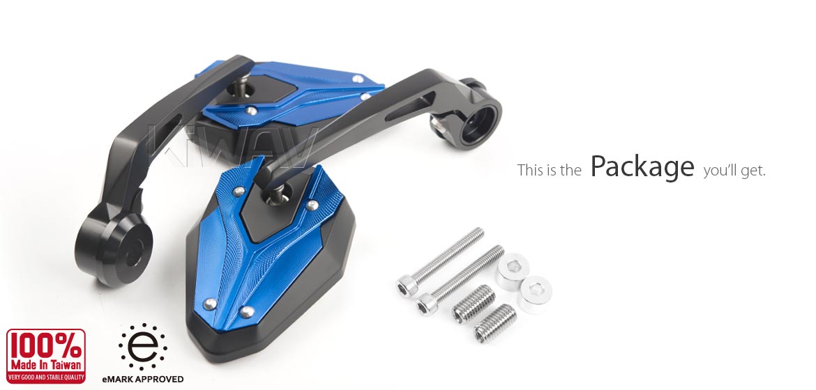 KiWAV motorcycle bar end mirrors ViperII blue compatible with BMW M8 threaded handlebar