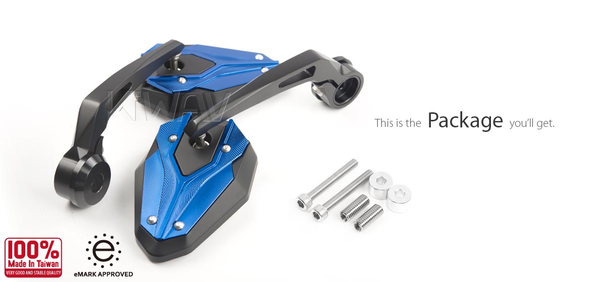 KiWAV motorcycle bar end mirrors ViperII blue compatible with BMW M8 threaded handlebar