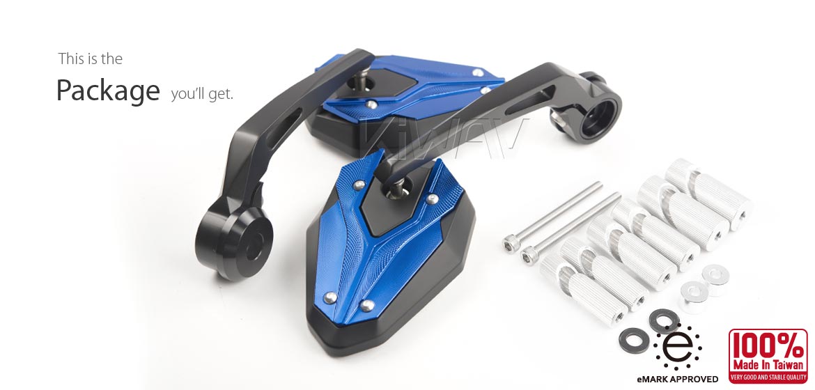 KiWAV motorcycle bar end mirrors ViperII blue compatible for Harley Sportster Dyna Softail XG street