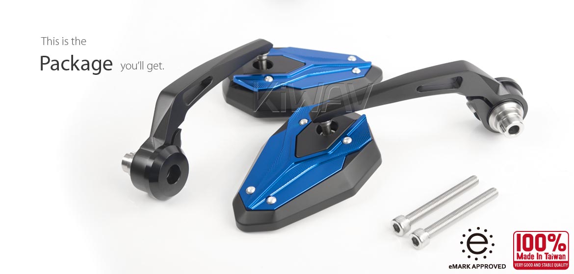 KiWAV motorcycle bar end mirrors ViperII blue for Indian Scout Bobber