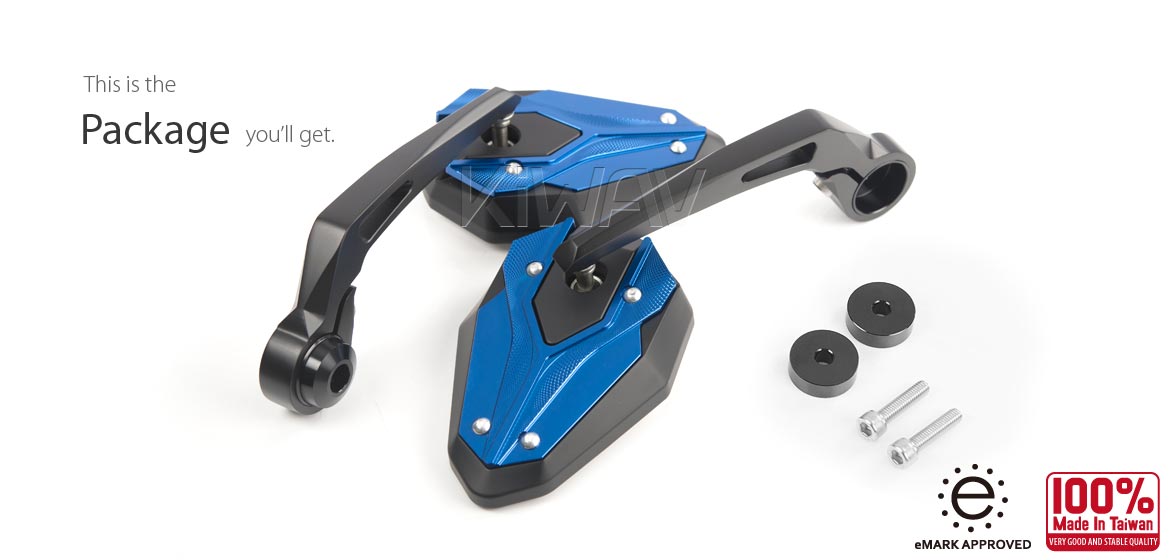 KiWAV motorcycle bar end mirrors ViperII blue for Moto Guzzi motorcycles