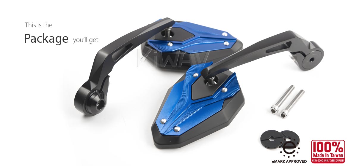 KiWAV motorcycle bar end mirrors ViperII blue compatible for Royal Enfield Interceptor 650