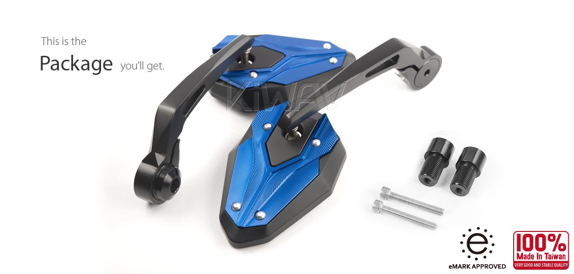 KiWAV motorcycle bar end mirrors ViperII blue for Triumph air-cooled models with OEM handlebars