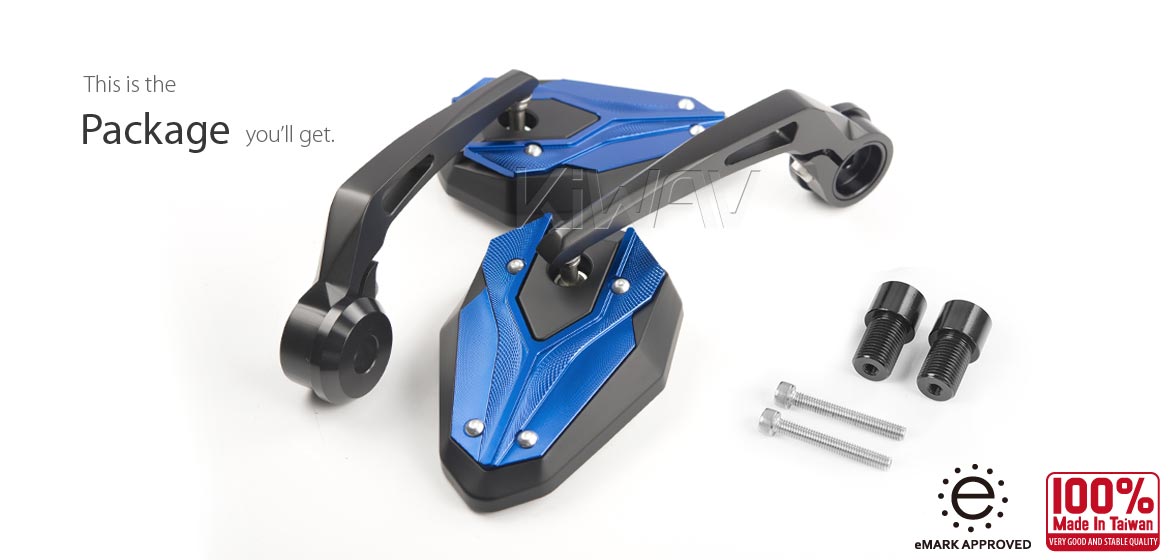 KiWAV motorcycle bar end mirrors with heavy weight ViperII blue for Triumph air-cooled models with OEM handlebars