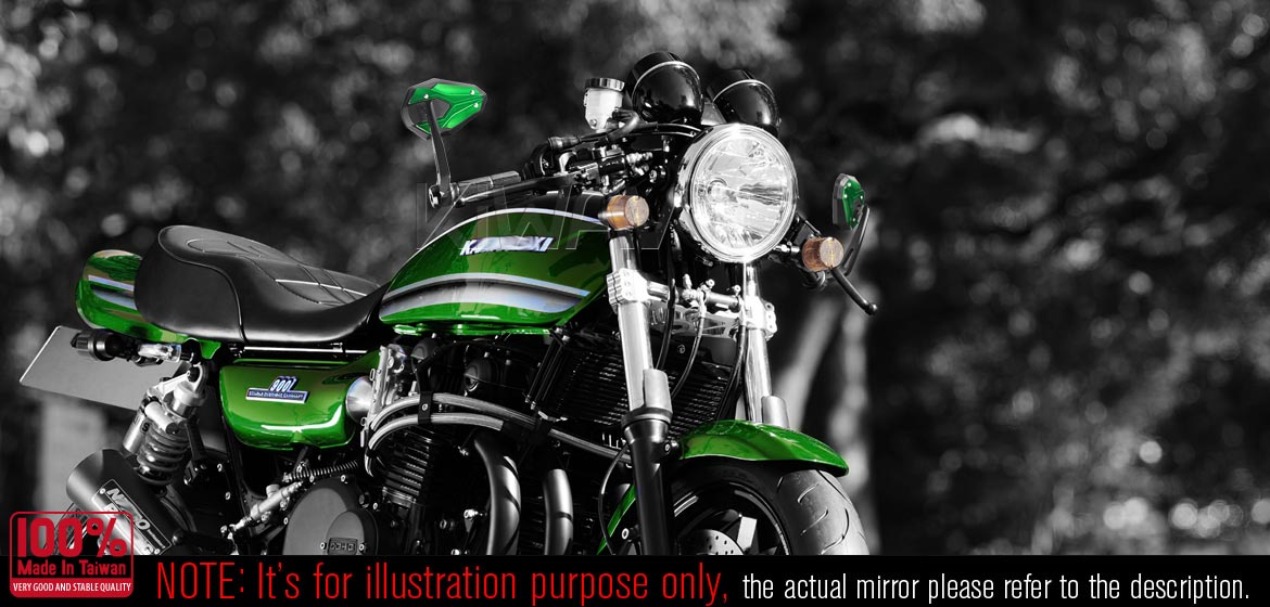 KiWAV motorcycle bar end mirrors ViperII green for 7/8 inch and 1inch hollow end handlebars