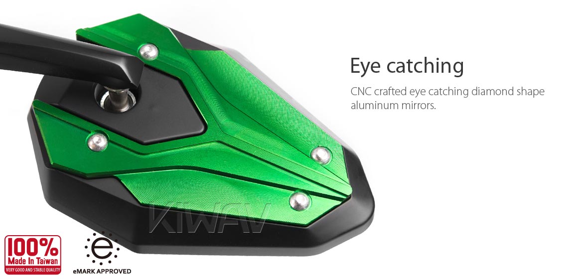 KiWAV motorcycle bar end mirrors ViperII green for Moto Guzzi motorcycles