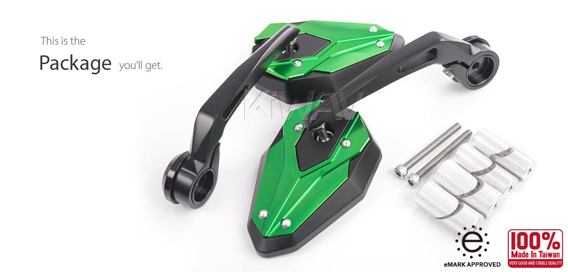 KiWAV motorcycle bar end mirrors ViperII green for 1inch hollow end handlebars