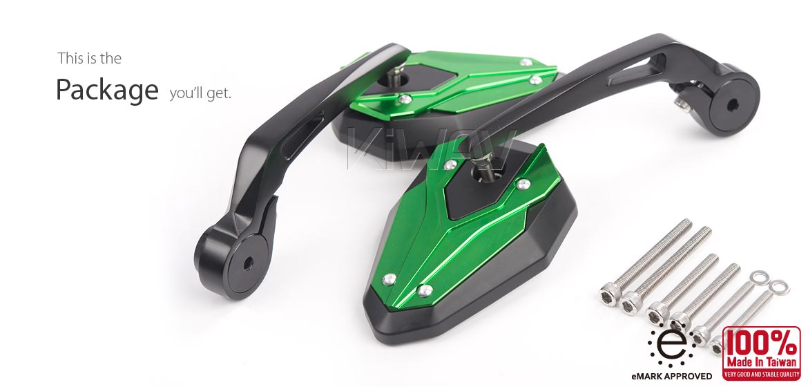 KiWAV motorcycle bar end mirrors ViperII green for Triumph air-cooled models with OEM handlebars