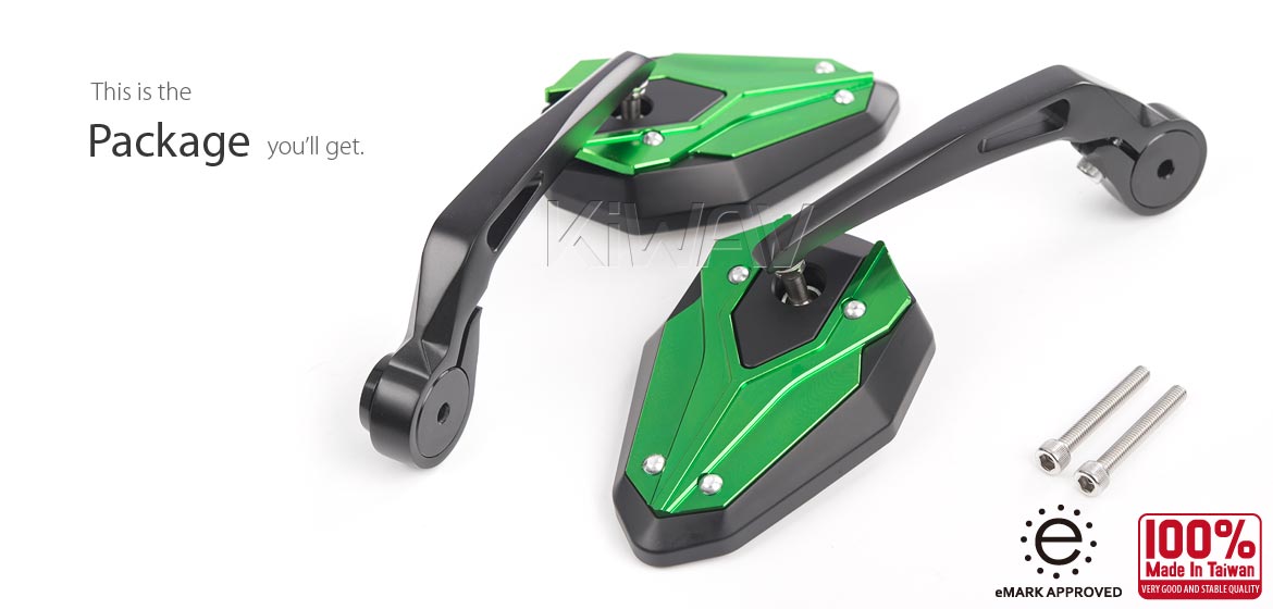 KiWAV motorcycle bar end mirrors ViperII green for M6 threaded