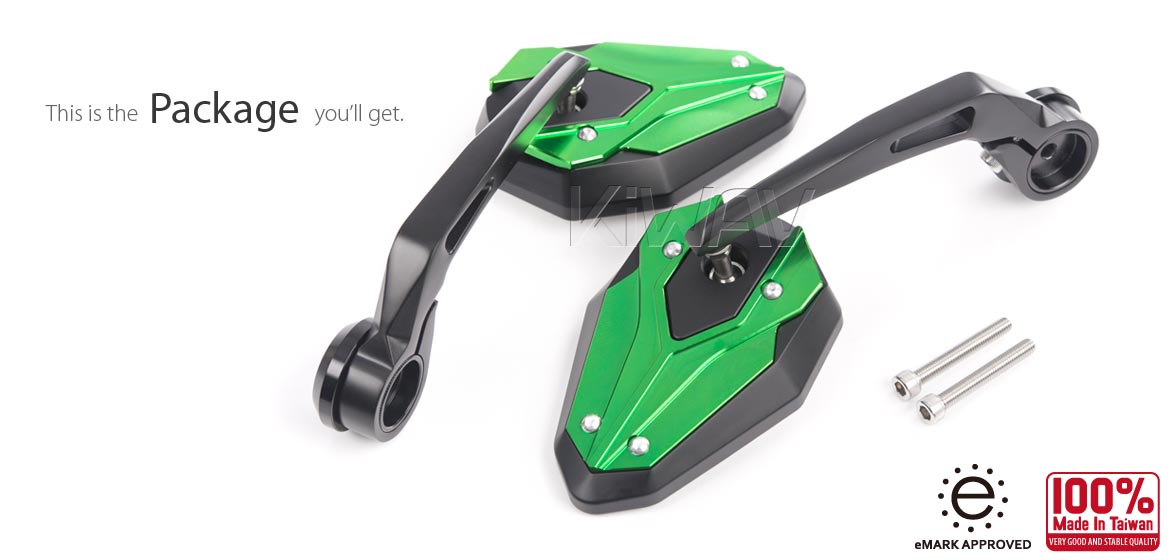 KiWAV motorcycle bar end mirrors ViperII green for M6 threaded
