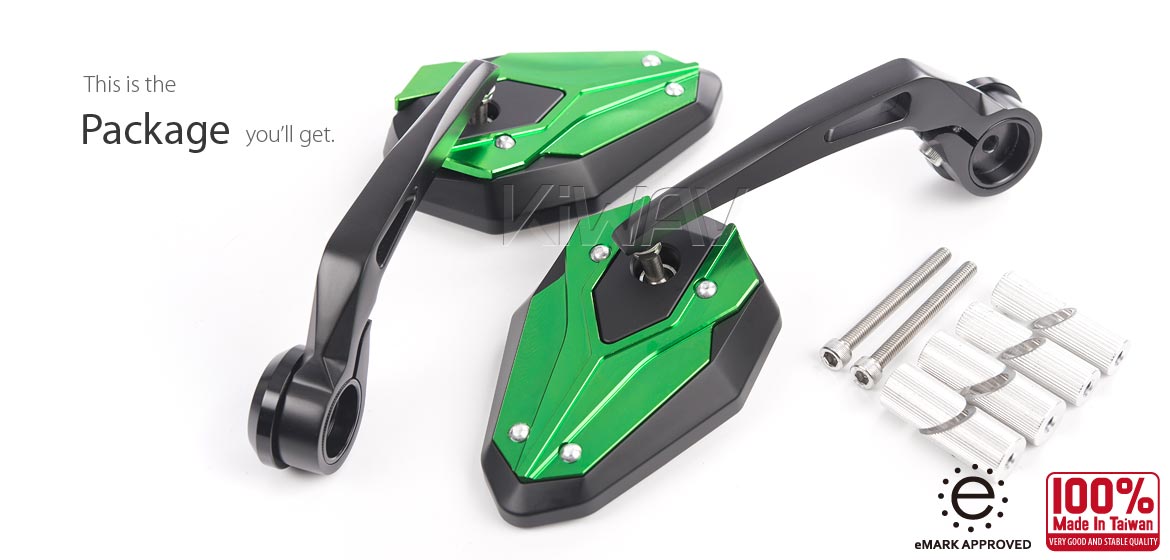 KiWAV motorcycle bar end mirrors ViperII green for 7/8 inch hollow end handlebars