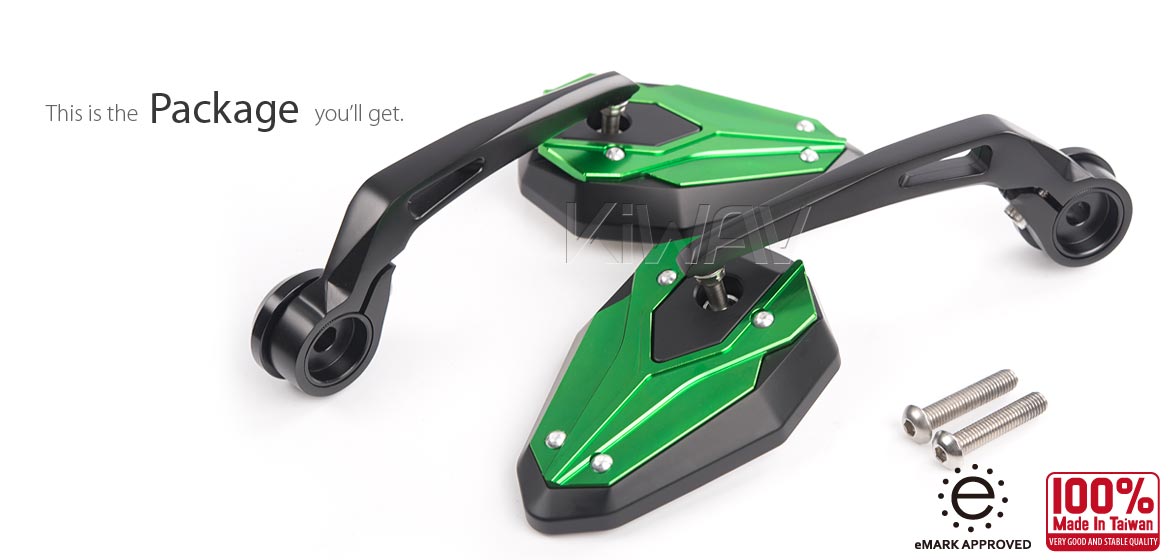 KiWAV motorcycle bar end mirrors ViperII green for M8 threaded