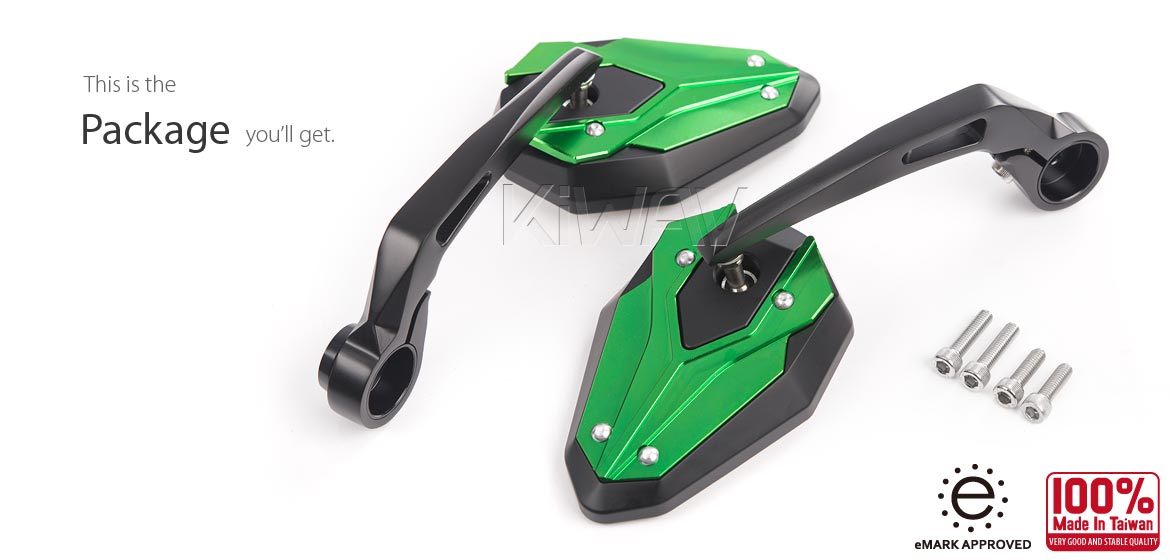 KiWAV motorcycle bar end mirrors ViperII green for Triumph water-cooled motorcycles