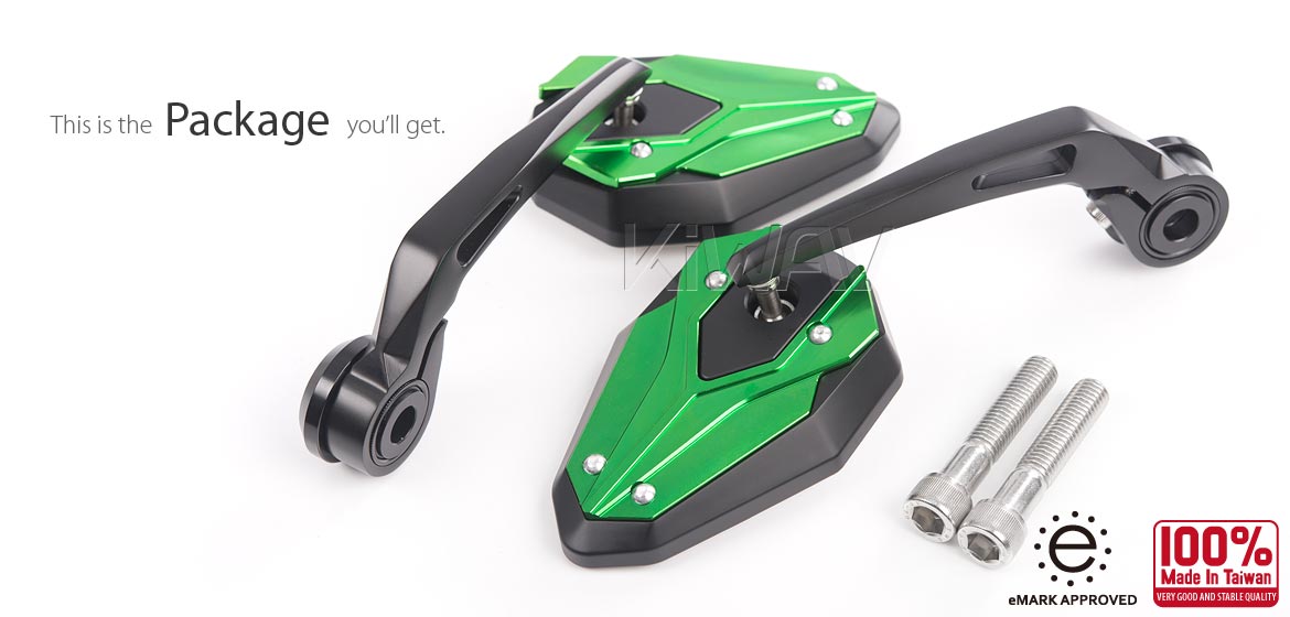 KiWAV motorcycle bar end mirrors ViperII green for most BMW with M12 threaded