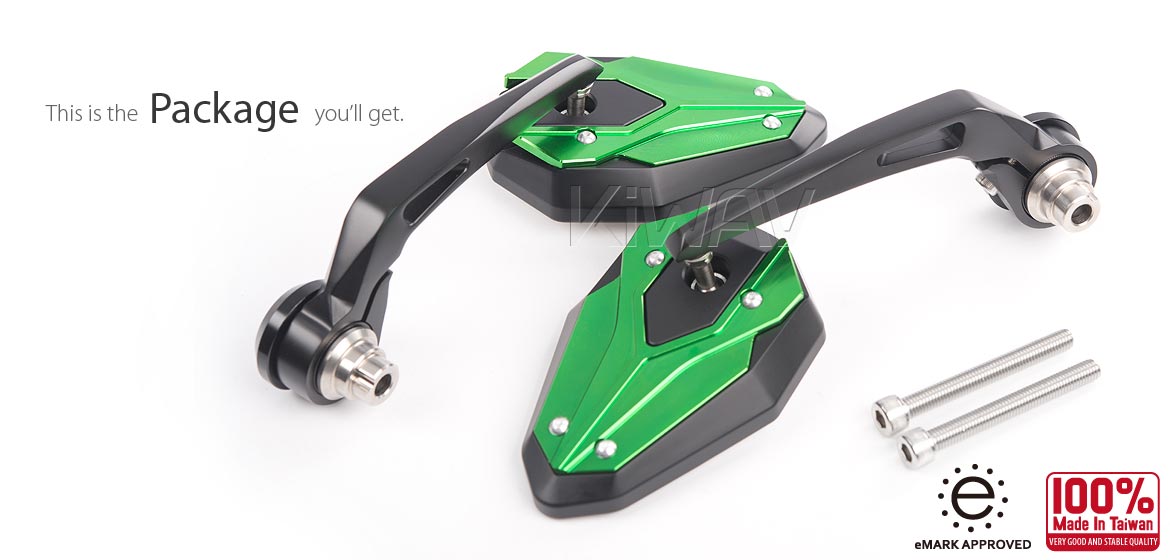 KiWAV motorcycle bar end mirrors ViperII green for Indian Scout Bobber