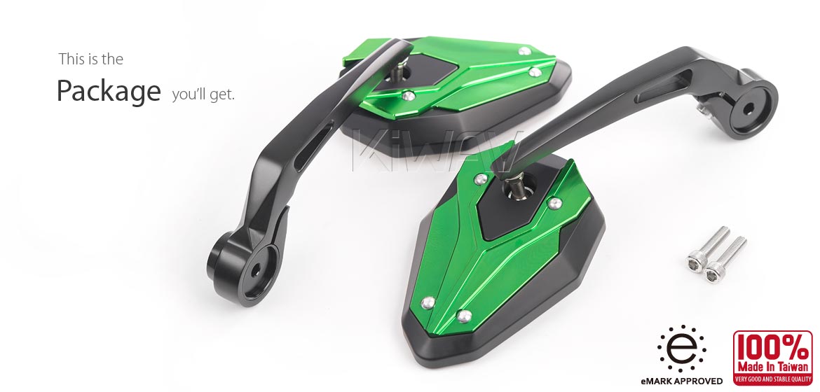 KiWAV motorcycle bar end mirrors ViperII green for Moto Guzzi motorcycles