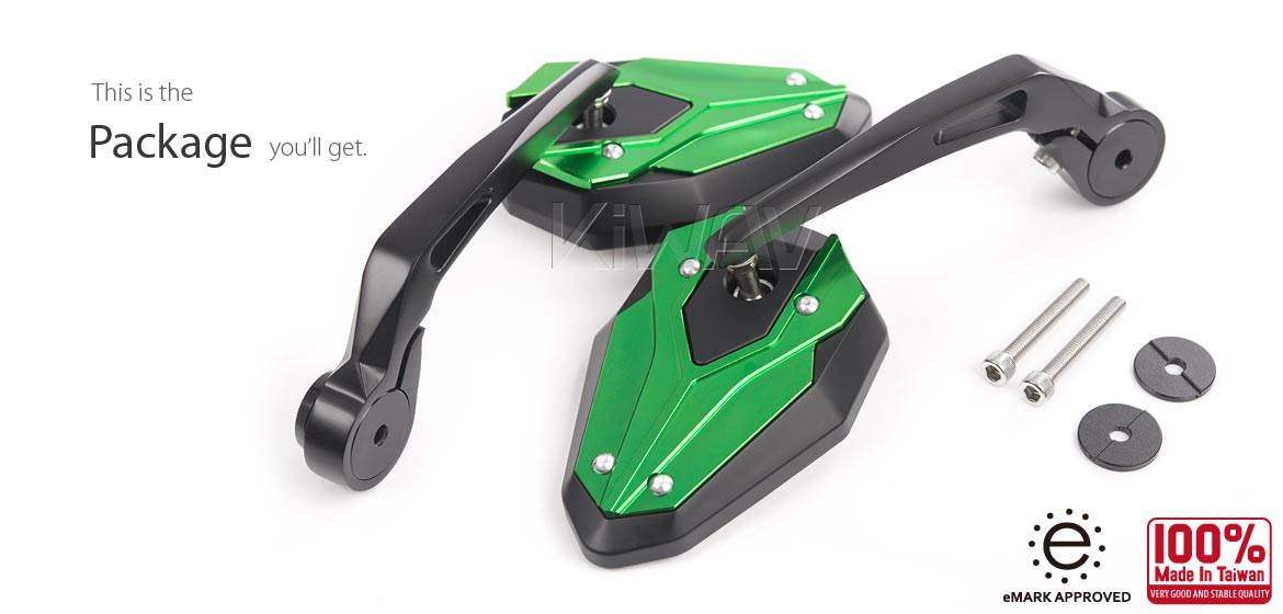 KiWAV motorcycle bar end mirrors ViperII green compatible for Royal Enfield Interceptor 650