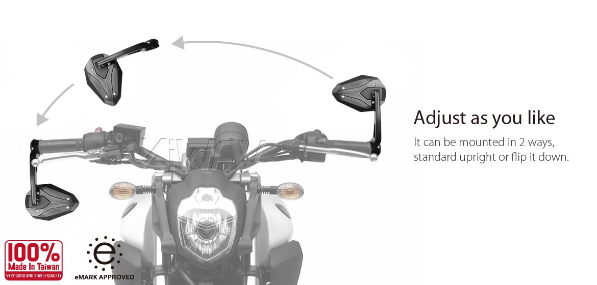 KiWAV motorcycle bar end mirrors ViperII black for 1inch hollow end handlebars