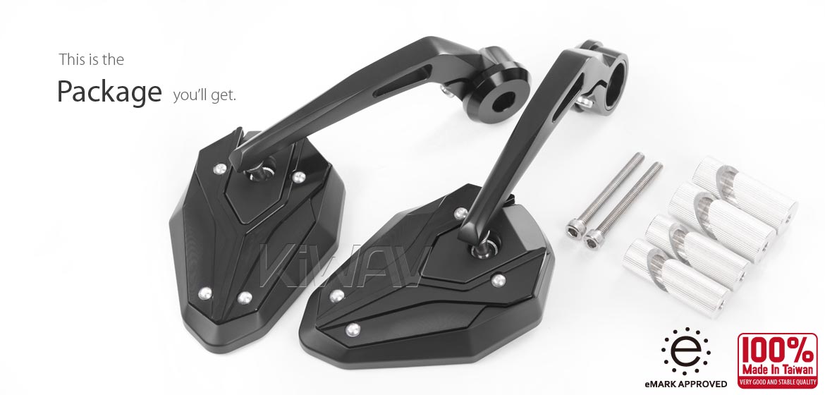 KiWAV motorcycle bar end mirrors ViperII black for 1inch holalow end handlebars
