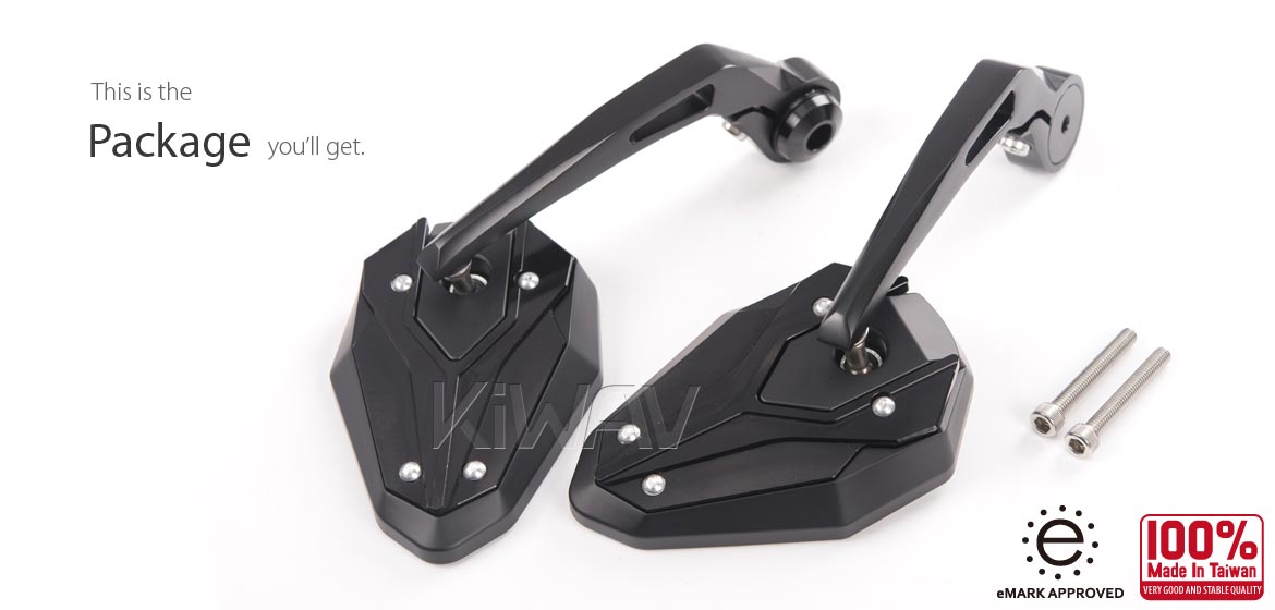 KiWAV motorcycle bar end mirrors ViperII black for M6 threaded