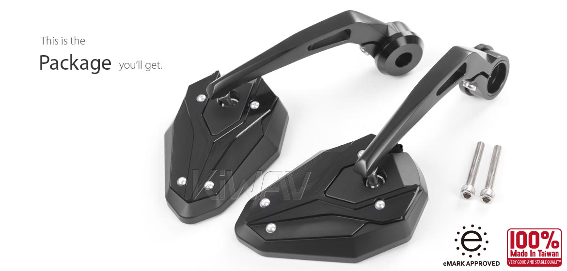 KiWAV motorcycle bar end mirrors ViperII black for M6 threaded