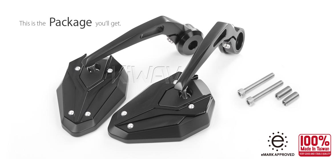 KiWAV motorcycle bar end mirrors ViperII black for M8 threaded handlebar