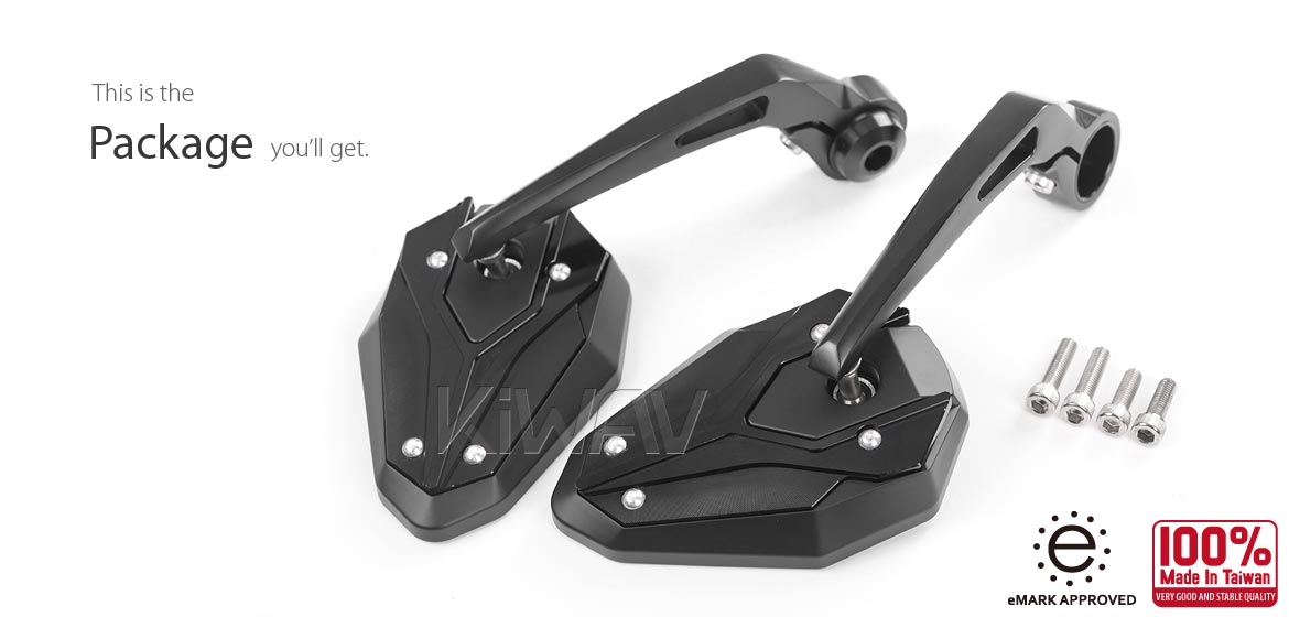 KiWAV motorcycle bar end mirrors ViperII black for Triumph water-cooled motorcycles