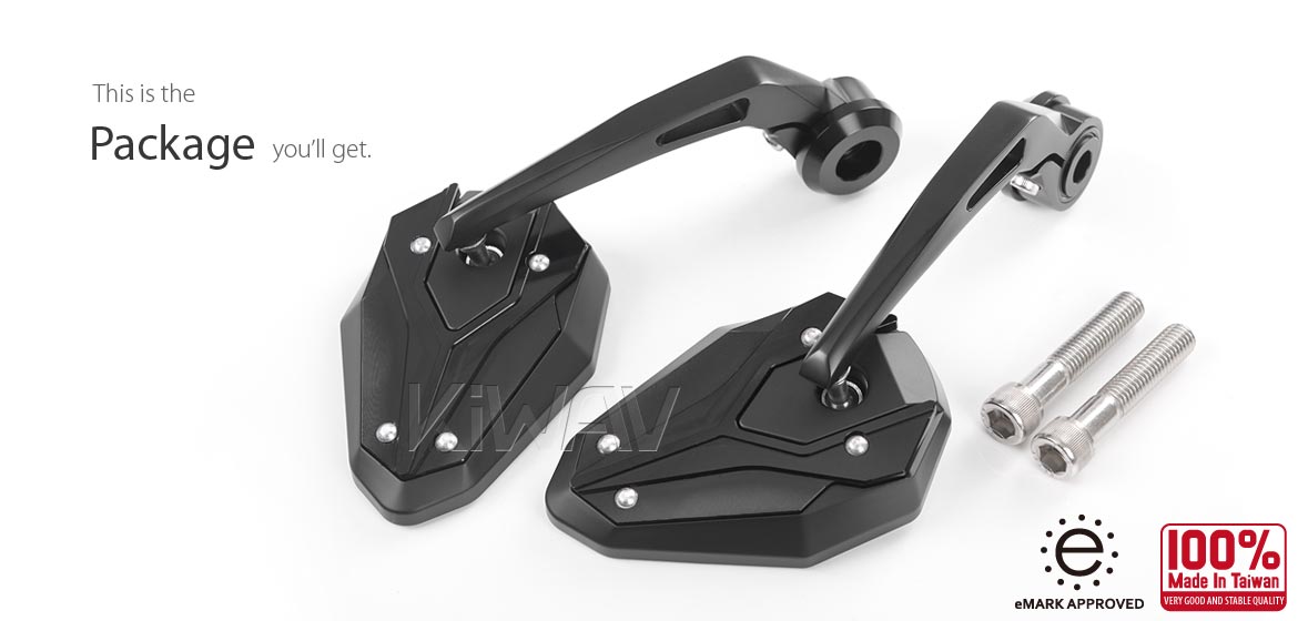 KiWAV motorcycle bar end mirrors ViperII black for most BMW with M12 threaded