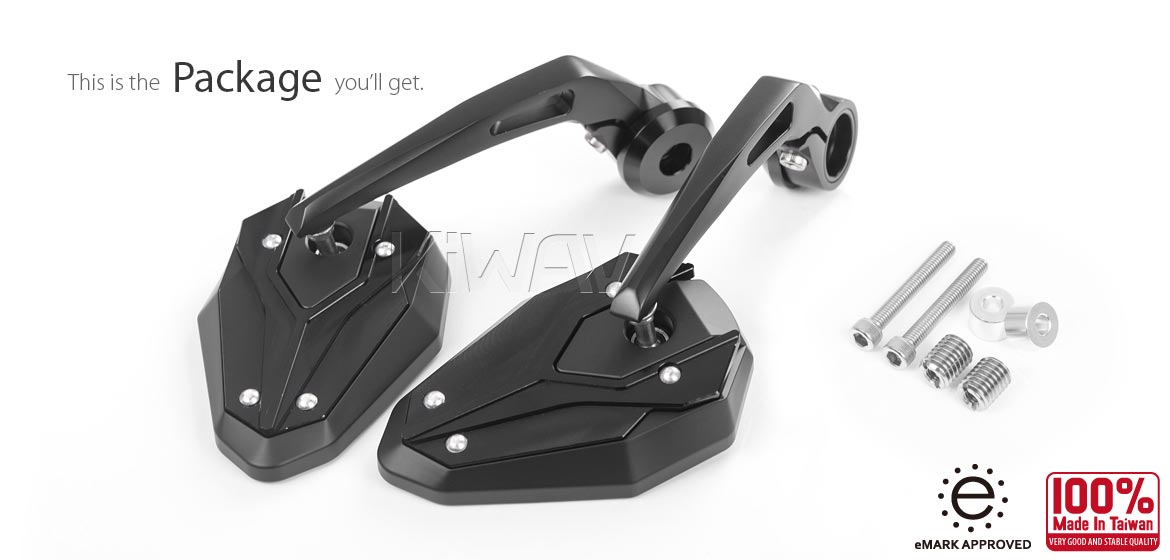 KiWAV motorcycle bar end mirrors ViperII black for most BMW with M12 threaded