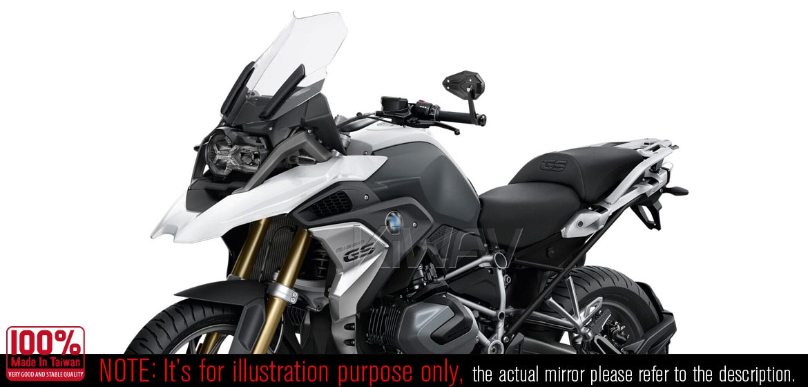 KiWAV motorcycle bar end mirrors ViperII black compatible with BMW M10 threaded handlebar