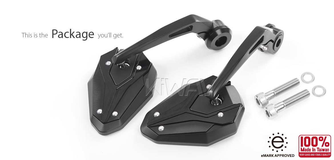 KiWAV motorcycle bar end mirrors ViperII black compatible with BMW M10 threaded handlebar