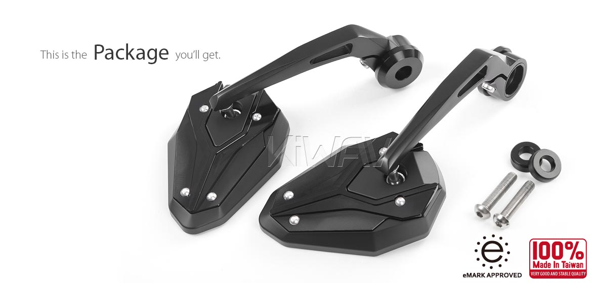 KiWAV motorcycle bar end mirrors ViperII black compatible with BMW M8 threaded handlebar