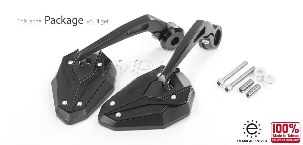 KiWAV motorcycle bar end mirrors ViperII black compatible with BMW M8 threaded handlebar