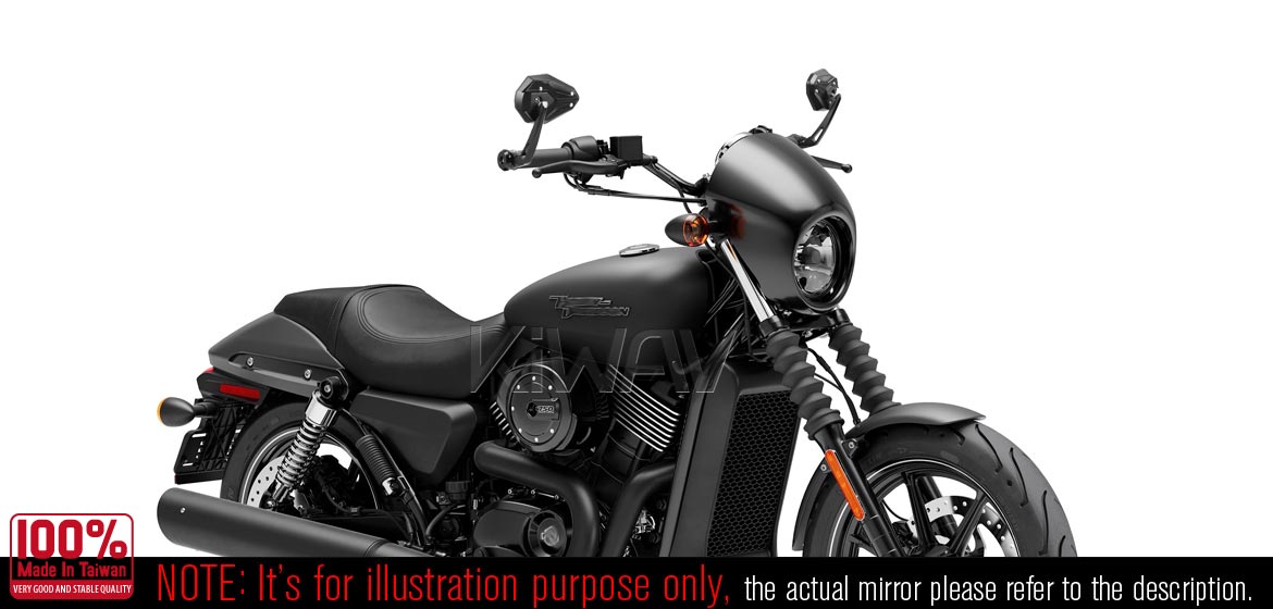 KiWAV motorcycle bar end mirrors ViperII black compatible with Harley Sportster Dyna Softail XG street