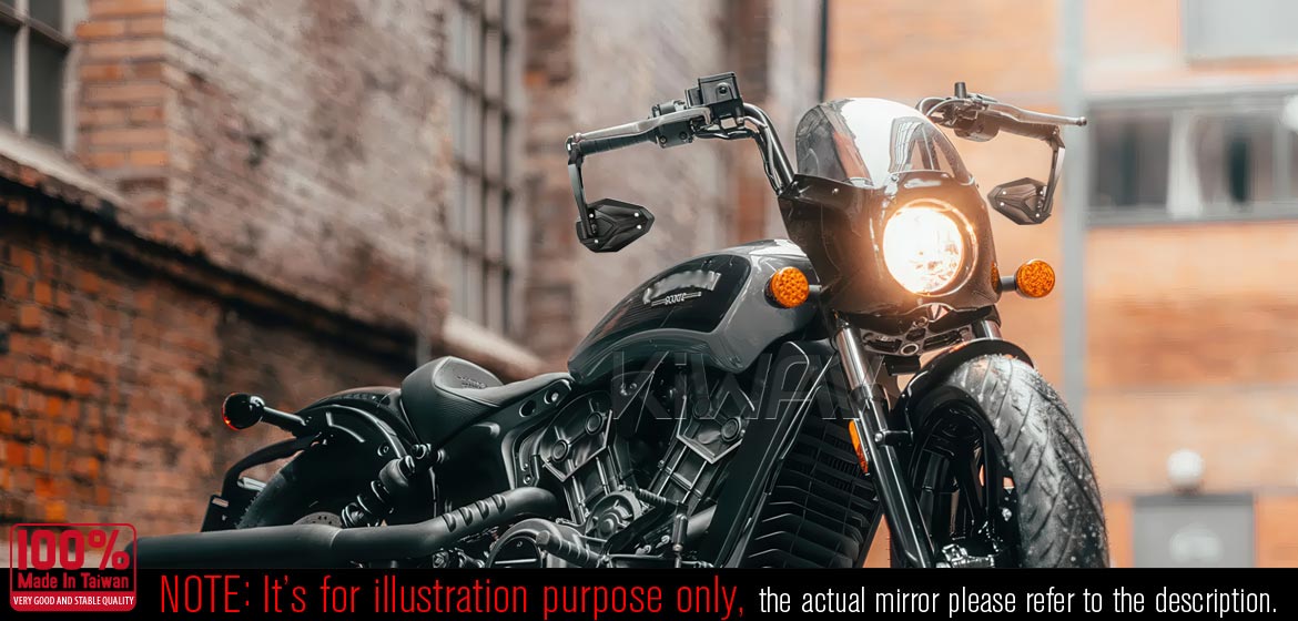 KiWAV motorcycle bar end mirrors ViperII black compatible with Specific Indian models