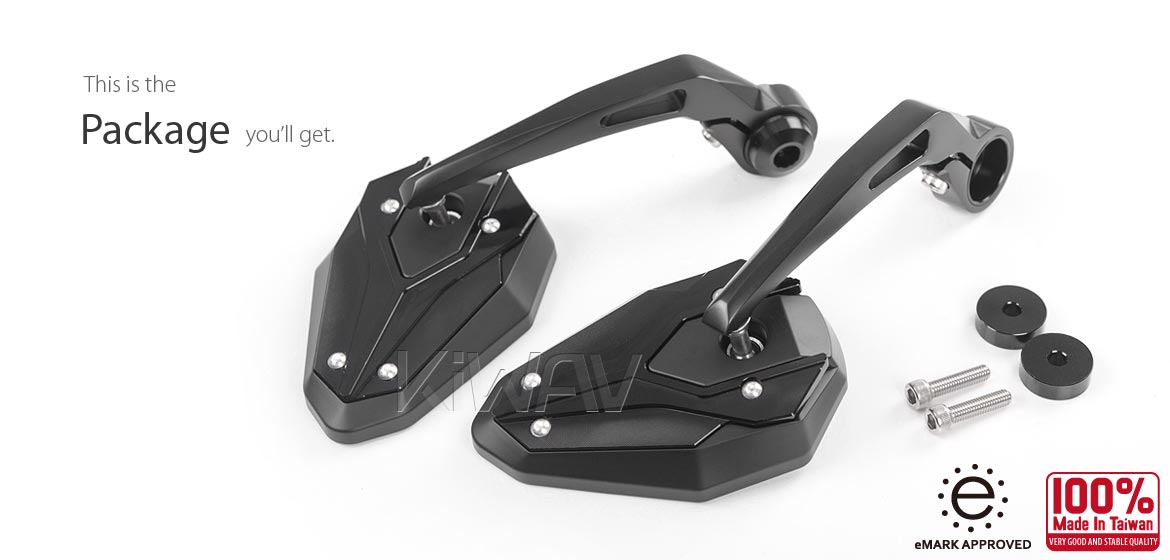 KiWAV motorcycle bar end mirrors ViperII black for Moto Guzzi motorcycles